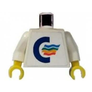 white torso with color line logo pattern sticker white arms yellow hands