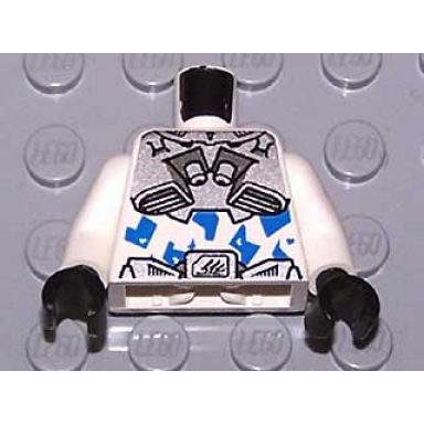 white torso exo-force silver body armor with blue camouflage pattern white arms black hands