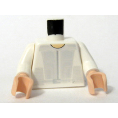 white torso speed racer jumpsuit with silver chest panel pattern white arms light nougat hands