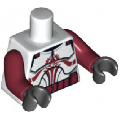 white torso sw armor clone trooper with dark red markings and belt without solid light bluish gray semicircle above belt pattern dark red arms black hands