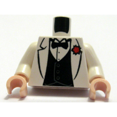 white torso indiana jones jacket formal with bow tie and red flower pattern white arms light nougat hands