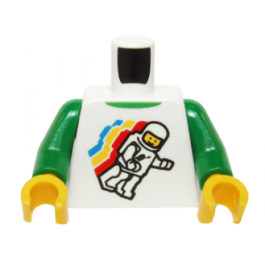 white torso classic space minifigure floating pattern green arms yellow hands