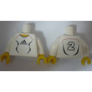 white torso soccer adidas logo white and black no 2 pattern stickers white arms yellow hands