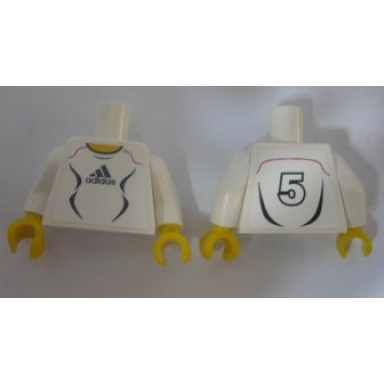 white torso soccer adidas logo white and black no 5 pattern stickers white arms yellow hands