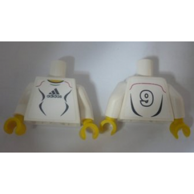 white torso soccer adidas logo white and black no 9 pattern stickers white arms yellow hands