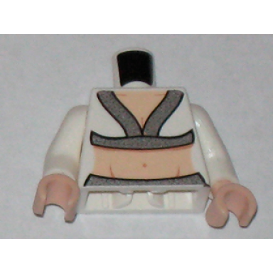 white torso indiana jones v-neck with silver trim and bare midriff pattern white arms light nougat hands