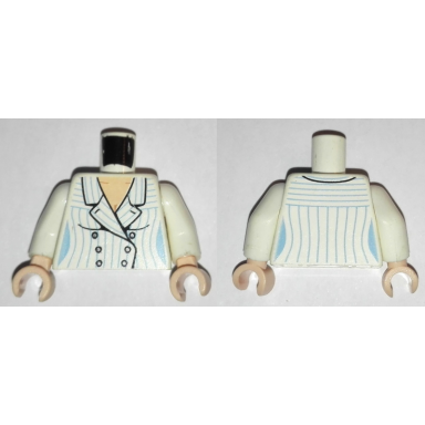 white torso indiana jones suit jacket female with blue pinstripes pattern white arms light nougat hands