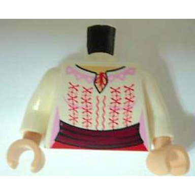 white torso indiana jones female blouse with red and bright pink embroidery pattern white arms light nougat hands