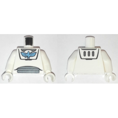 white torso spacesuit with medium blue star command logo dark bluish gray neck and stomach panels pattern white arms white hands