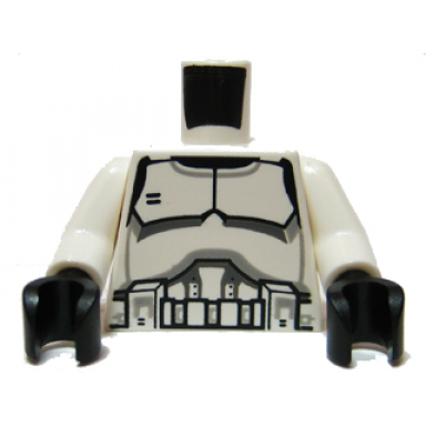 white torso sw armor clone trooper black belt and gray neckline pattern white arms black hands