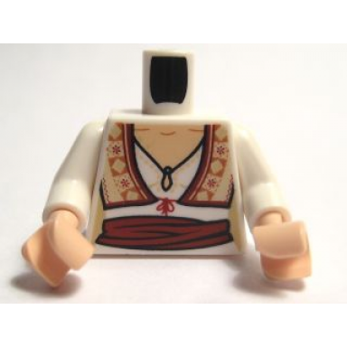 white torso female blouse with keyhole neckline ornate vest and red sash pattern white arms light nougat hands