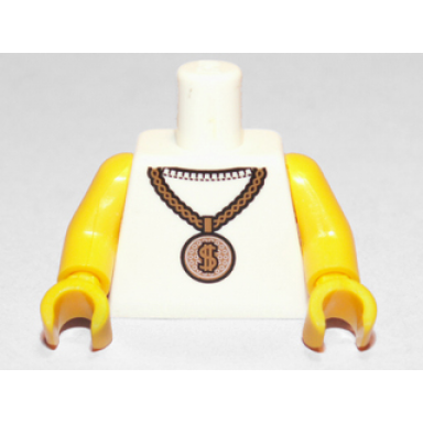 white torso gold necklace with dollar sign medallion pattern yellow arms yellow hands