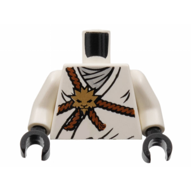 white torso ninjago reddish brown rope gold lion medallion and light bluish gray undershirt pattern white arms black hands