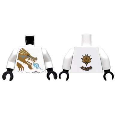 white torso ninjago gold dragon front and gold lion and zane back pattern white arms black hands