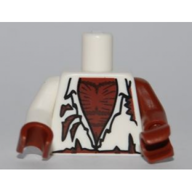 white torso shirt tattered with werewolf hairy chest pattern reddish brown arm left white arm right reddish brown hands