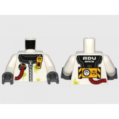 white torso safety zip suit with adu inspector back pattern white arms dark bluish gray hands