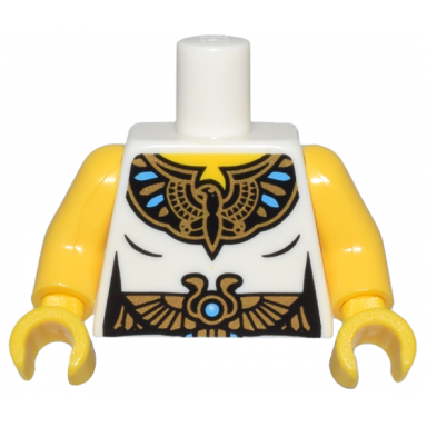 white torso female tunic with egyptian royal seal and belt pattern yellow arms yellow hands