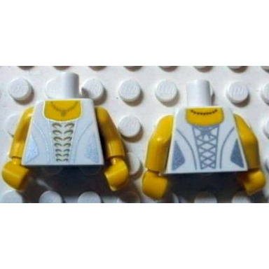 white torso female wedding dress robe with gold pattern and necklace yellow arms yellow hands
