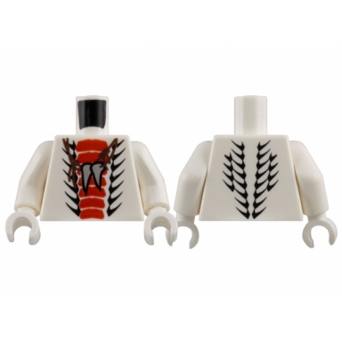white torso ninjago snake with red and black scales thin light bluish gray animal tooth claw necklace pattern white arms white hands