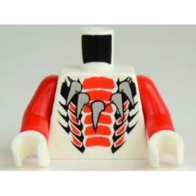 white torso ninjago snake with red and black scales wide light bluish gray animal tooth claw necklace pattern red arms white hands