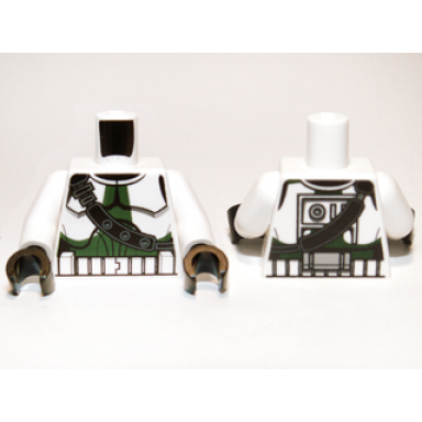 white torso sw armor clone trooper with shoulder belt and dark green markings pattern white arms black hands