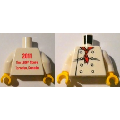 white torso chef with 8 buttons long red neckerchief front 2011 the lego store toronto canada back pattern white arms yellow hands