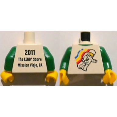 white torso classic space minifigure floating front 2011 the lego store mission viejo ca back pattern green arms yellow hands