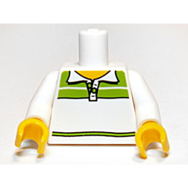 white torso shirt with collar and lime stripes yellow neck pattern white arms yellow hands