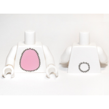 white torso bunny suit with bright pink tummy and tail on reverse pattern white arms white hands
