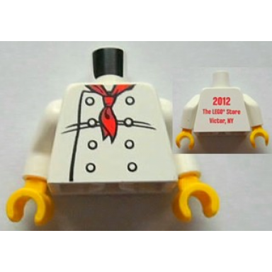 white torso chef with 8 buttons long red neckerchief front 2012 the lego store victor ny back pattern white arms yellow hands