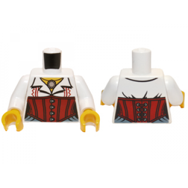 white torso monster fighters female blouse with necklace and red corset pattern white arms yellow hands