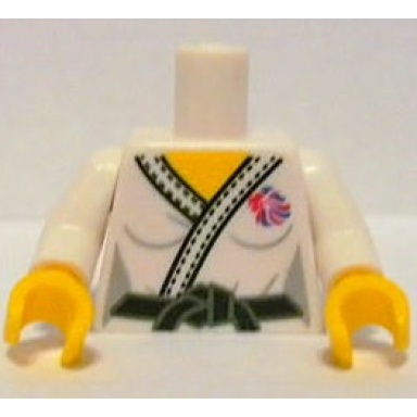 white torso judo kimono with black belt and team gb logo pattern white arms yellow hands