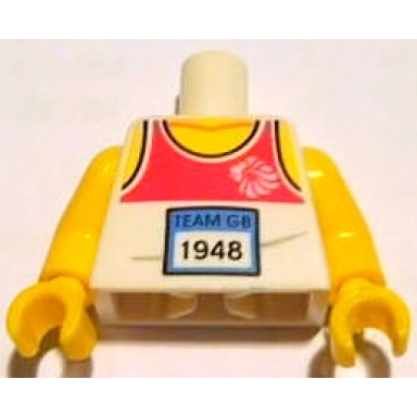white torso tank top with team gb 1948 pattern yellow arms yellow hands