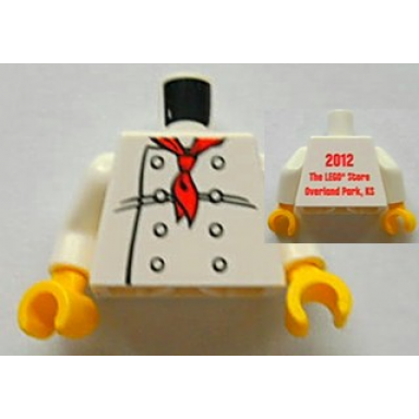 white torso chef with 8 buttons long red neckerchief front 2012 the lego store overland park ks back pattern white arms yellow hands