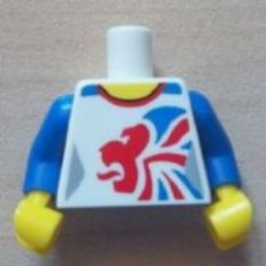 white torso gymnast leotard with large red and blue team gb logo pattern blue arms yellow hands