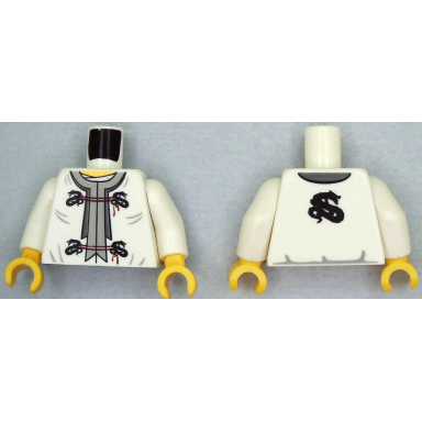 white torso ninjago dragon clasps and red ties front and dragon back pattern white arms yellow hands