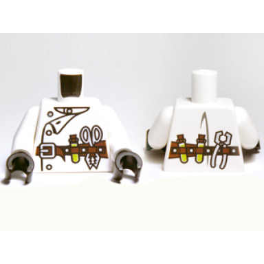 white torso monster fighters scientist with lab coat and tool belt pattern white arms black hands