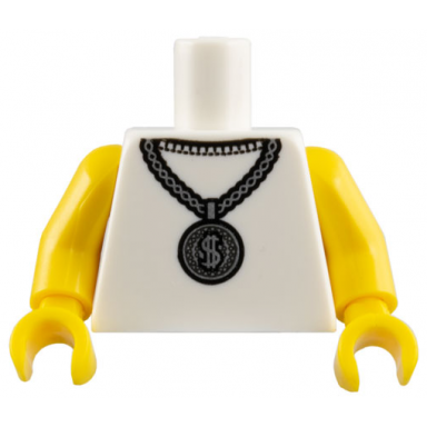 white torso silver necklace with dollar sign medallion pattern yellow arms yellow hands
