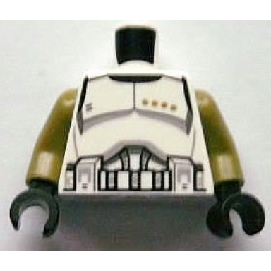 white torso sw armor clone trooper sergeant black belt and four olive green stars pattern olive green arms black hands