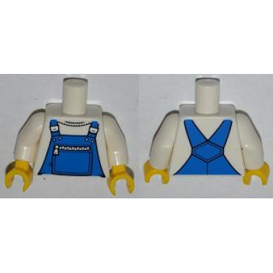 white torso overalls blue with zippered front pocket pattern white arms yellow hands