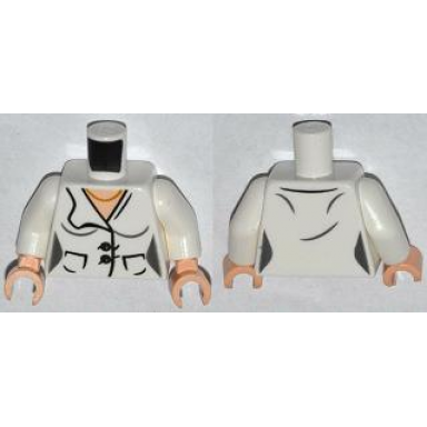 white torso female suit jacket with 2 pockets buttons and gold necklace pattern white arms light nougat hands