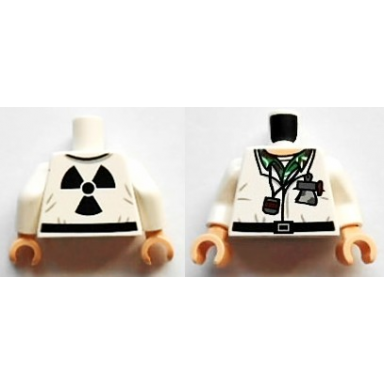 white torso devo suit with stopwatch and notebook front and radiation symbol back pattern doc brown white arms light nougat hands