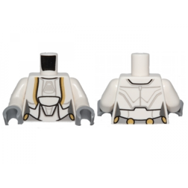 white torso sw jedi robe female with gold markings pattern white arms light bluish gray hands