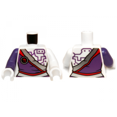 white torso ninjago dress with silver sash and purple circuitry pattern white arm left dark purple arm right white hands