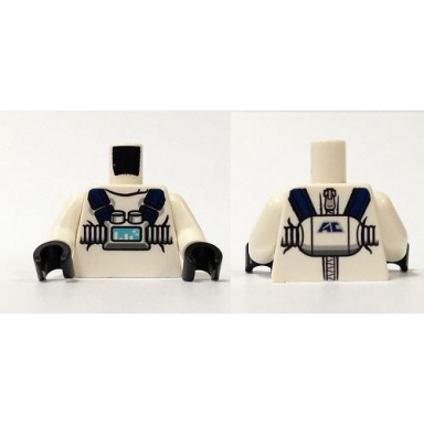 white torso protective suit with back zipper and astor city ac pattern white arms black hands