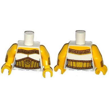 white torso female toga with gold trim and large belt pattern yellow arms with gold wristbands pattern yellow hands