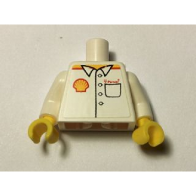 white torso shirt with shell logo and v-power over pocket pattern sticker white arms yellow hands