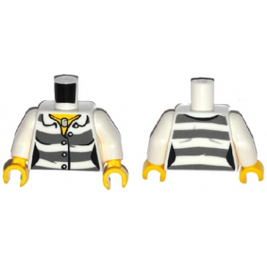 white torso town prisoner female dark bluish gray stripes buttons and id tag pattern white arms yellow hands