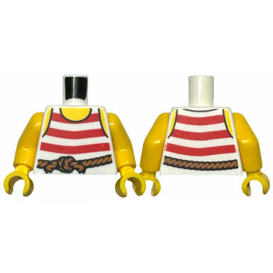 white torso pirate tank top with red horizontal stripes dark orange rope belt yellow neck and shoulders pattern yellow arms yellow hands