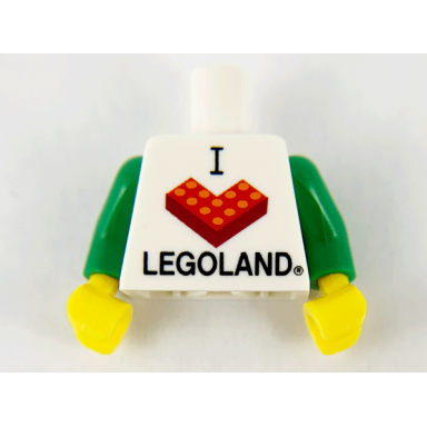 white torso i brick legoland pattern green arms yellow hands